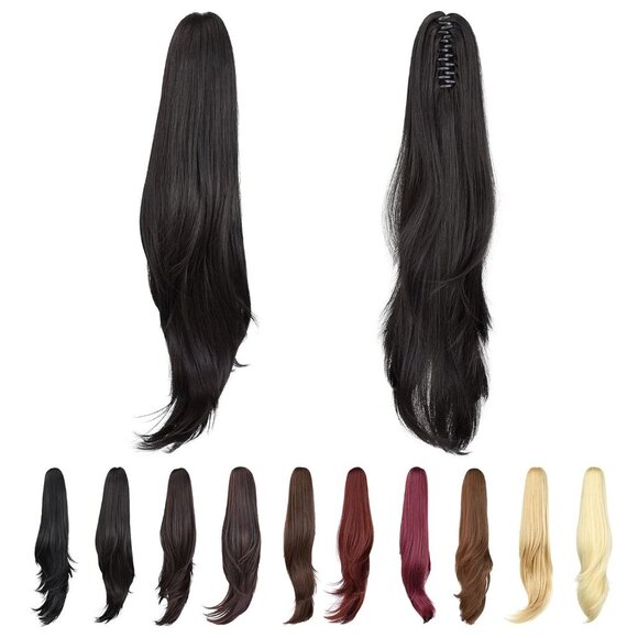 Ponytail Extension Synthetic Straight Long Black 24-inch Clip-In Hairpiece